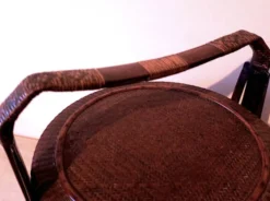 Panier ancien en bois et rotin avec 3 sections, vers 1900
