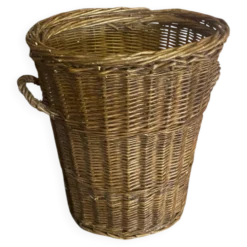 Panier ancien en osier tressé avec anses