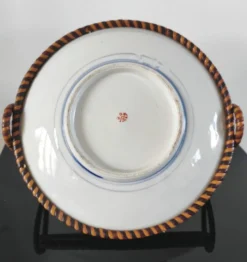 Panier ancien Imari en porcelaine du Japon et rotin tressé - Ère Meiji