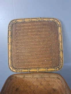 Panier chinois ancien en bambou tressé à couvercle — XIXe/XXe siècle