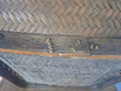 Panier chinois ancien en bambou tressé à couvercle — XIXe/XXe siècle