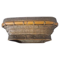 Panier chinois ancien en bambou tressé à couvercle — XIXe/XXe siècle
