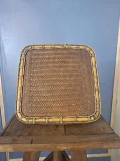 Panier chinois ancien en bambou tressé à couvercle — XIXe/XXe siècle