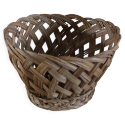 Panier corbeille ronde haute osier ajouré vintage