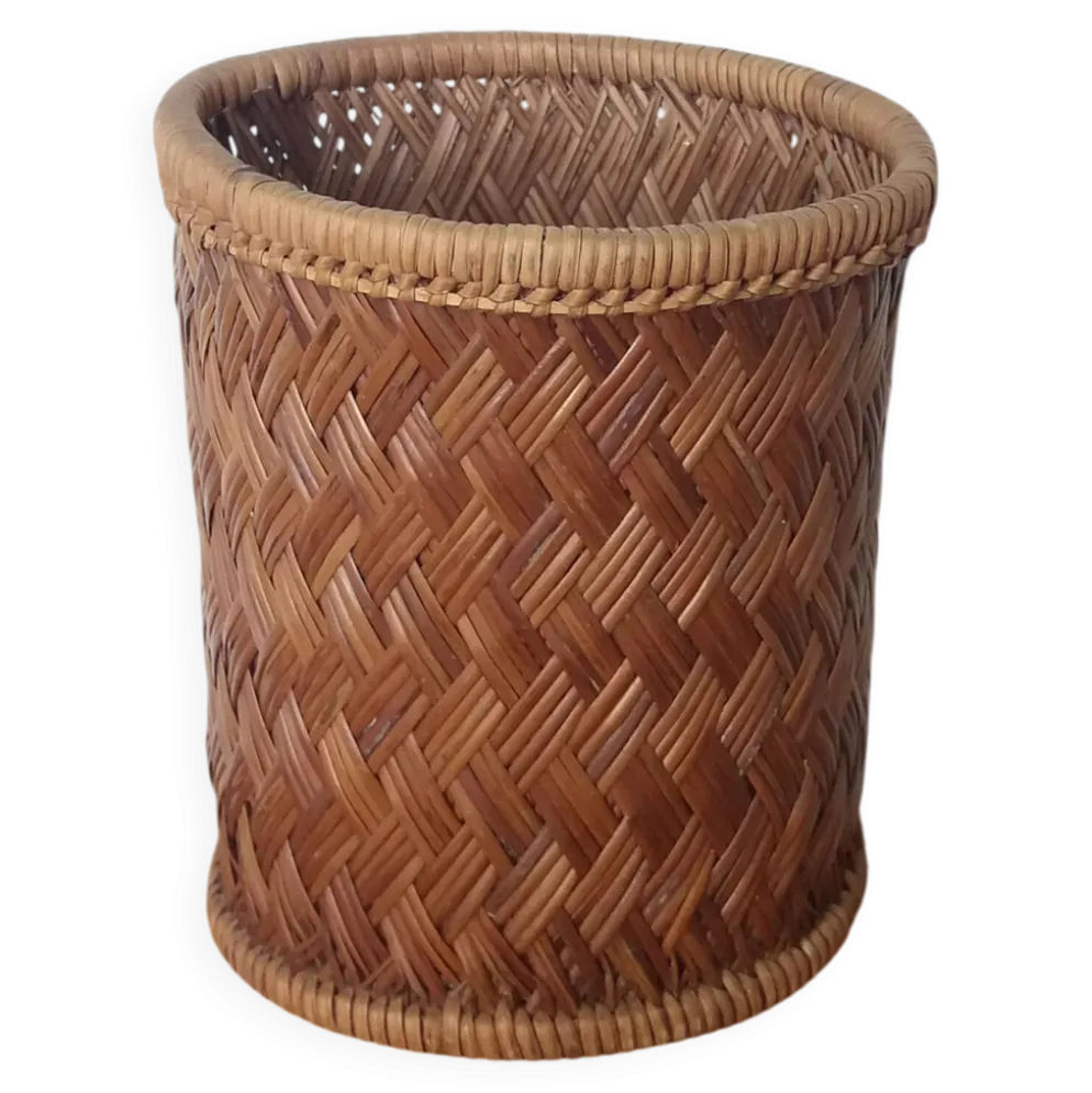 Panier cylindrique haut en osier, cache-pot ou corbeille à papier