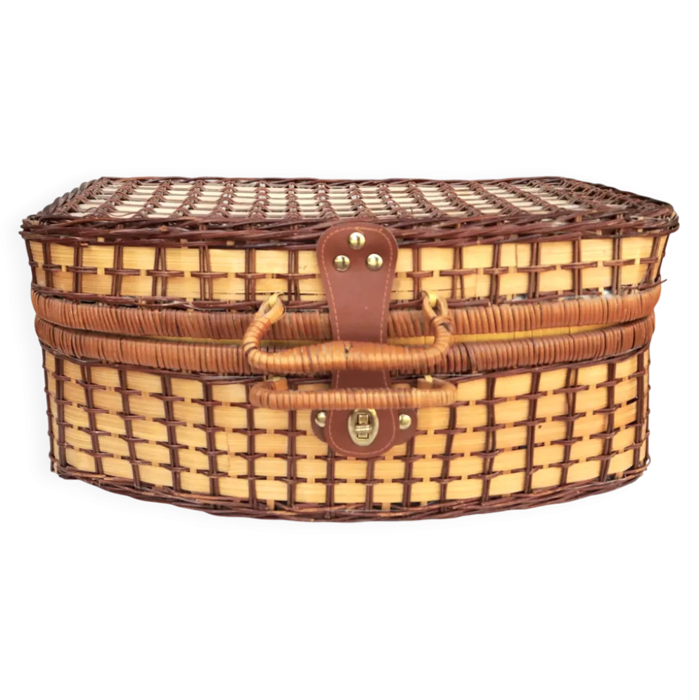 Panier de pique-nique en osier, intérieur en vichy bleu