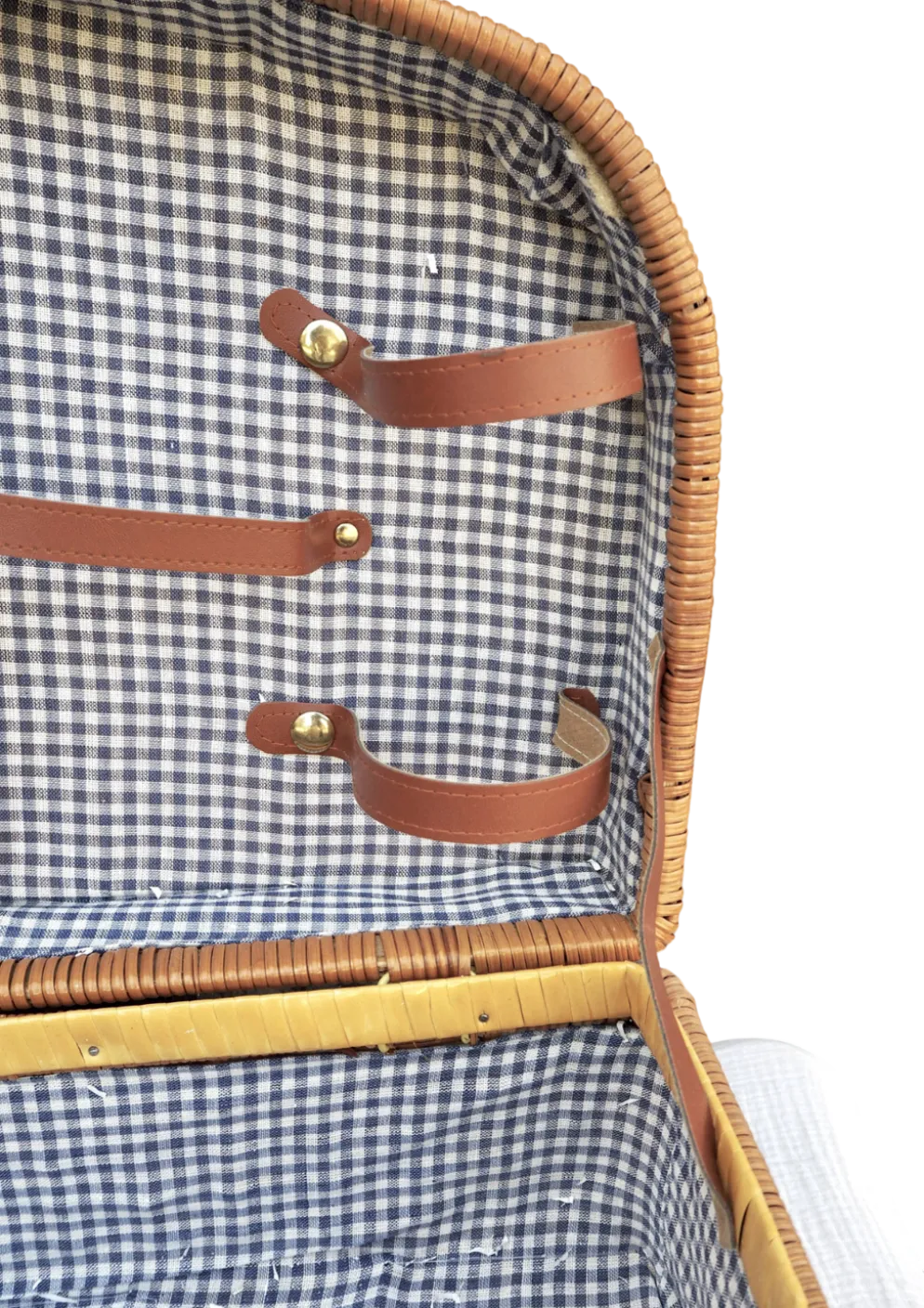 Panier de pique-nique en osier, intérieur en vichy bleu