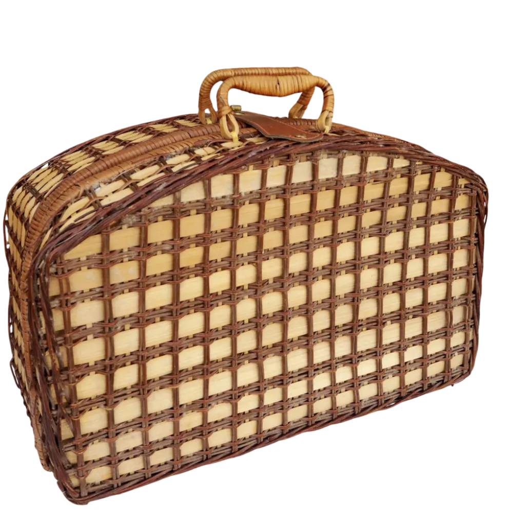 Panier de pique-nique en osier, intérieur en vichy bleu