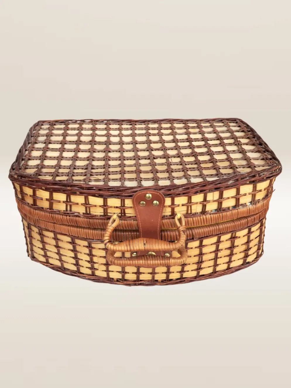 Panier de pique-nique en osier, intérieur en vichy bleu