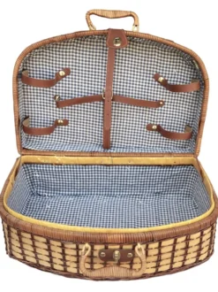 Panier de pique-nique en osier, intérieur en vichy bleu