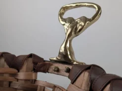 Panier en bois splint brutaliste et en laiton coulé de David Marshall, années 1970.