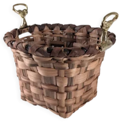 Panier en bois splint brutaliste et en laiton coulé de David Marshall, années 1970.