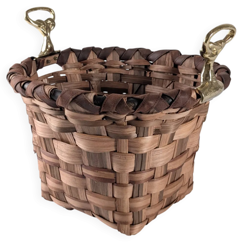 Panier en bois splint brutaliste et en laiton coulé de David Marshall, années 1970.