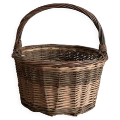 Panier osier tressé vintage , grande anse