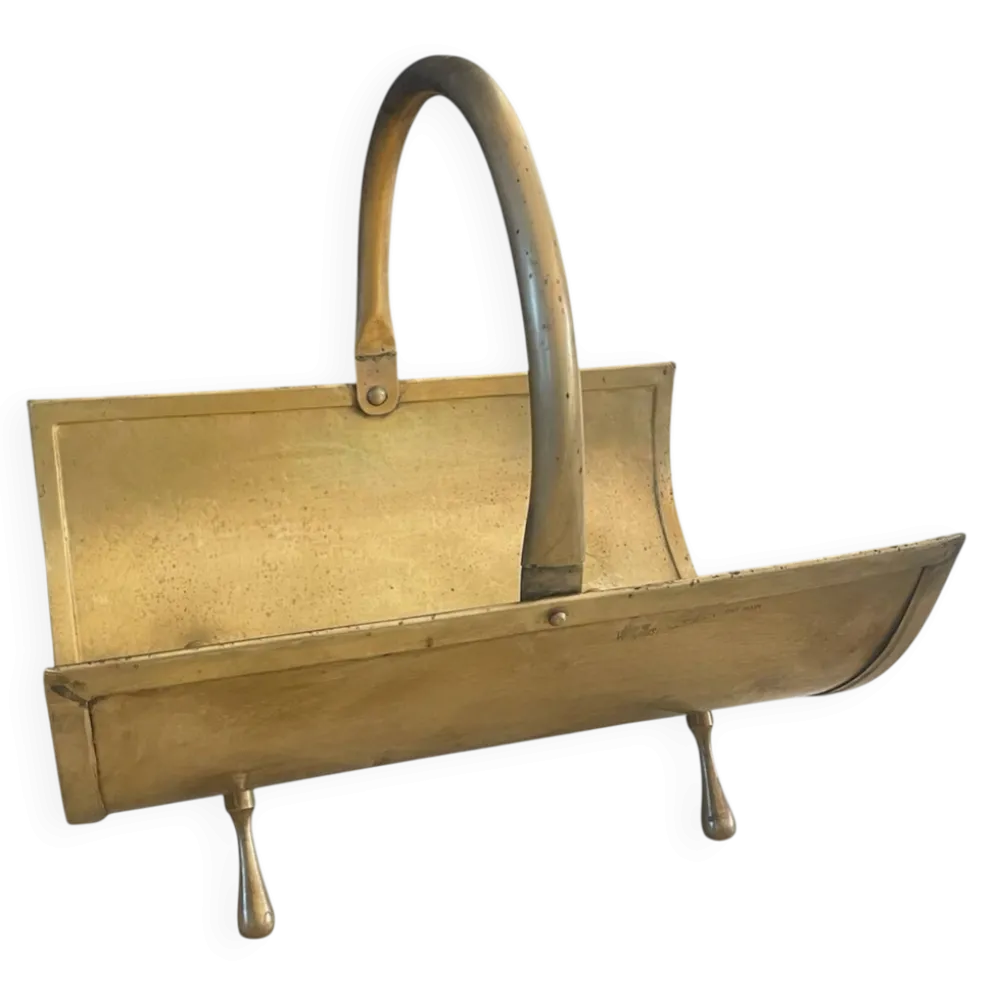Panier Porte-bûches laiton massif Signé Pierre Vergnes, F