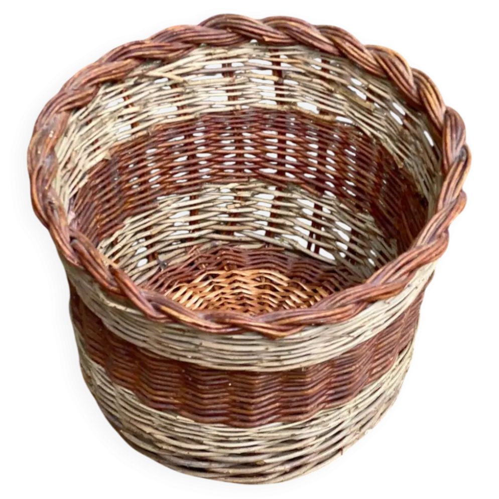 Panier rond en osier tressé bicolore