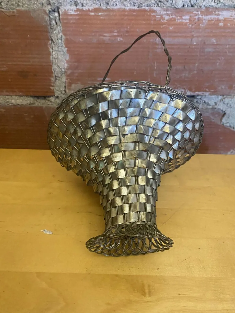 Panier Tressé Ancien Metal Argenté Vintage #E015