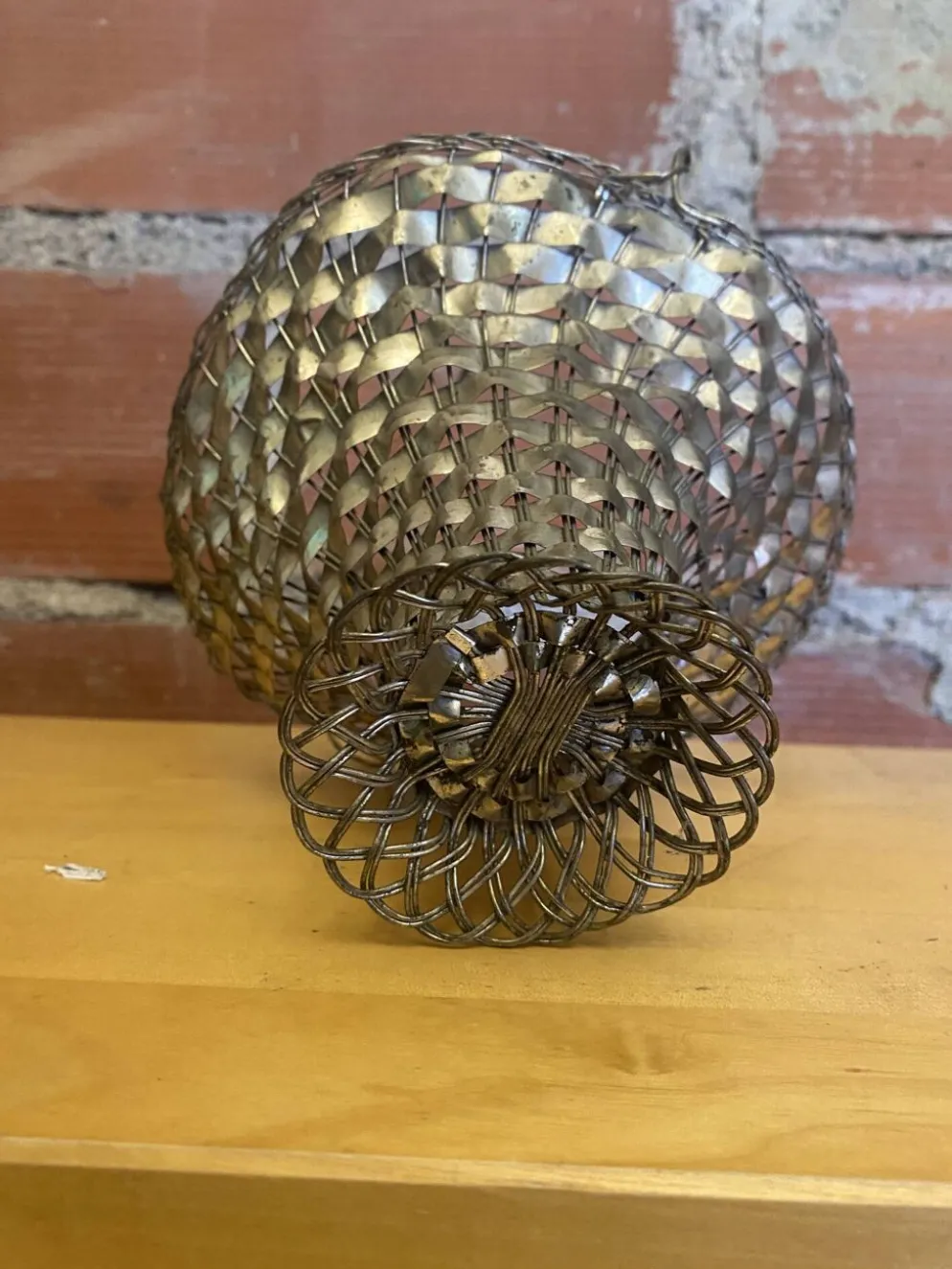 Panier Tressé Ancien Metal Argenté Vintage #E015