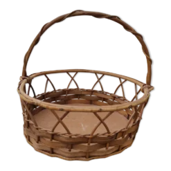 Panier vintage en bois et rotin