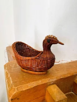 Panière / corbeille en osier en forme de canard (vintage)