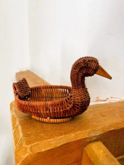 Panière / corbeille en osier en forme de canard (vintage)