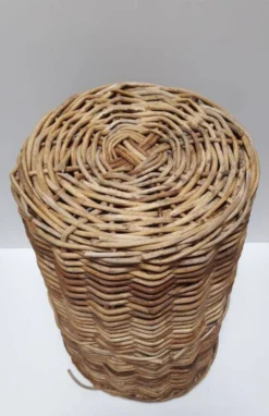 Panière corbeille haute 55cm rotin ronde ancienne