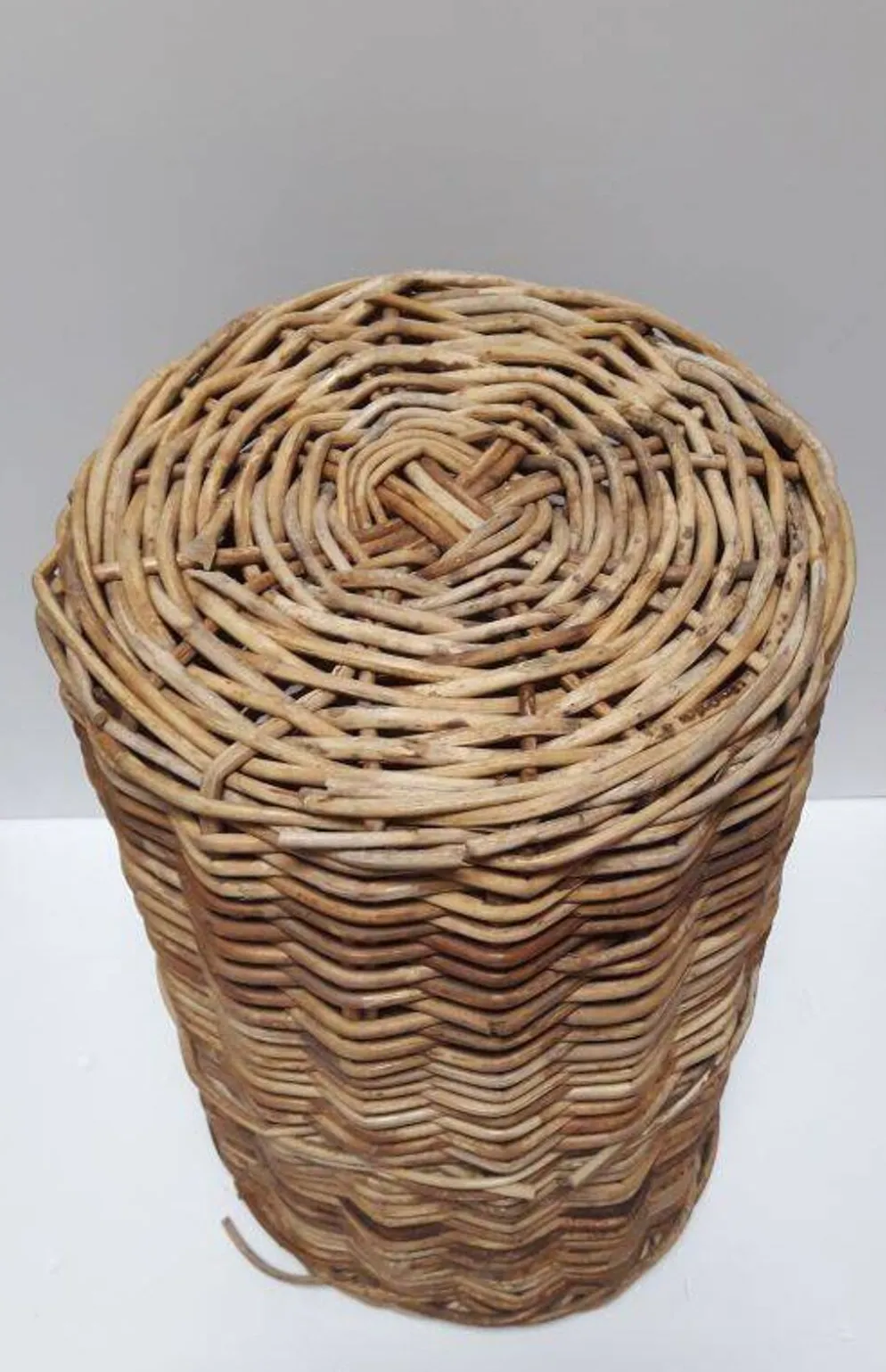 Panière corbeille haute 55cm rotin ronde ancienne
