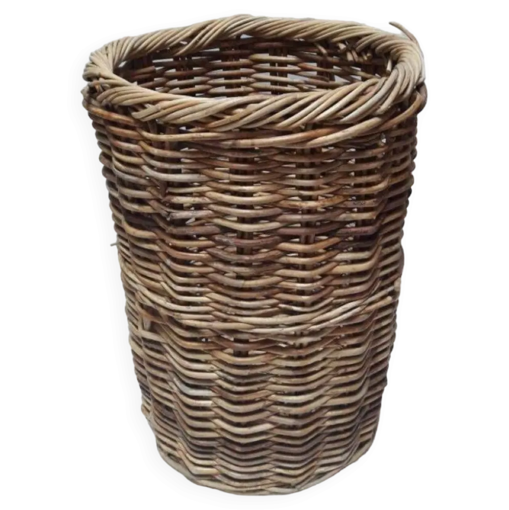 Panière corbeille haute 55cm rotin ronde ancienne