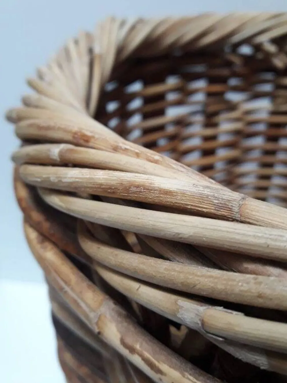 Panière corbeille haute 55cm rotin ronde ancienne
