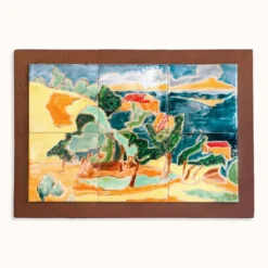 Panneau d’art en carreaux de céramique émaillée Mid-Century coloré, Anduze