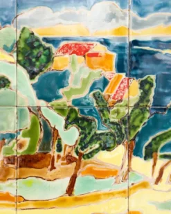 Panneau d’art en carreaux de céramique émaillée Mid-Century coloré, Anduze