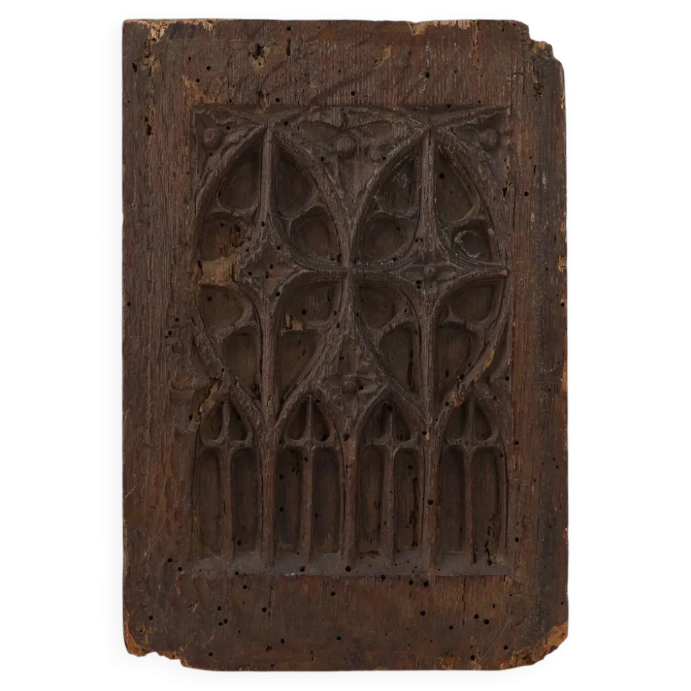 Panneau en relief en chêne sculpté gothique tardif, France, 15e siècle