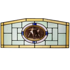 Panneau en verre teinté Art Déco représentant un match de boxe, Belgique vers 1910