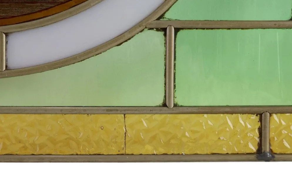 Panneau en verre teinté Art Déco représentant un match de boxe, Belgique vers 1910