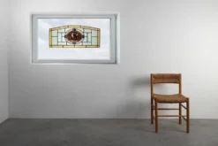 Panneau en verre teinté Art Déco représentant un match de boxe, Belgique vers 1910