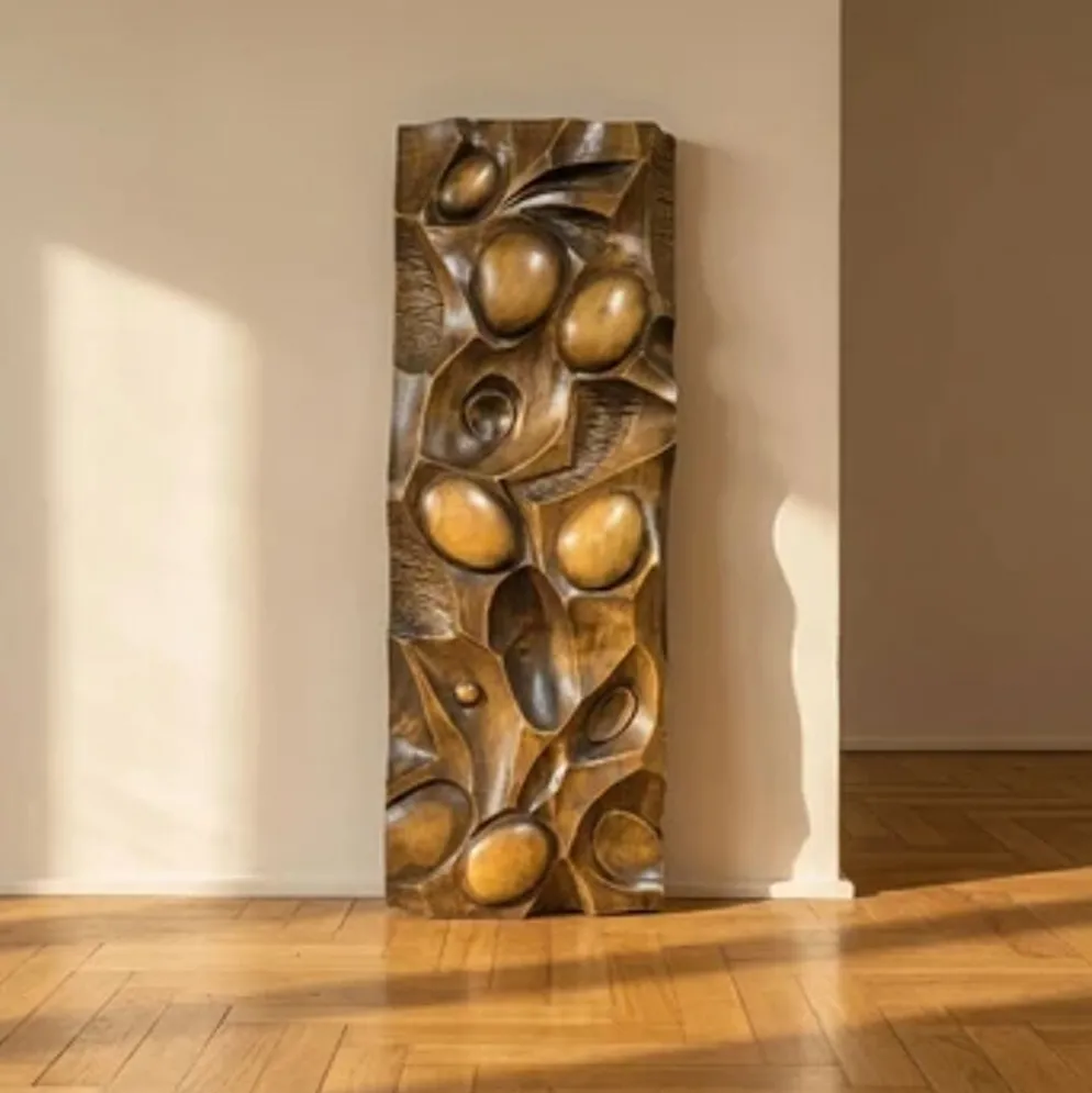 Panneau mural en bois sculpté, art mural, milieu du 20e siècle, 55 × 20 × 5 cm