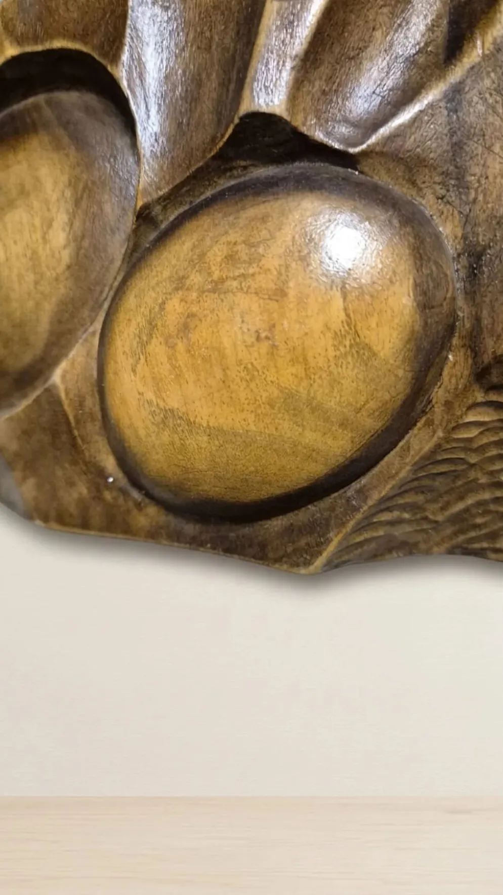 Panneau mural en bois sculpté, art mural, milieu du 20e siècle, 55 × 20 × 5 cm