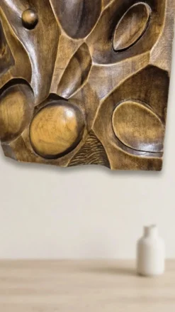Panneau mural en bois sculpté, art mural, milieu du 20e siècle, 55 × 20 × 5 cm