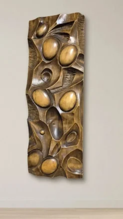 Panneau mural en bois sculpté, art mural, milieu du 20e siècle, 55 × 20 × 5 cm