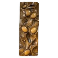 Panneau mural en bois sculpté, art mural, milieu du 20e siècle, 55 × 20 × 5 cm