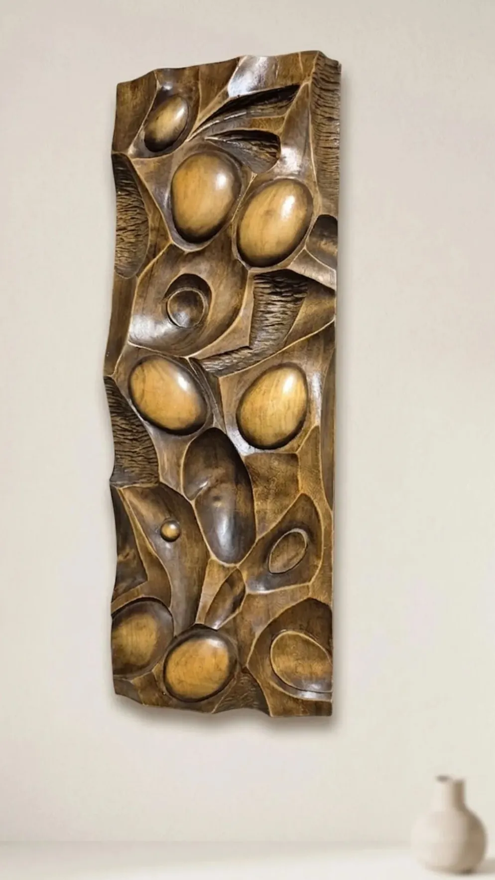Panneau mural en bois sculpté, art mural, milieu du 20e siècle, 55 × 20 × 5 cm