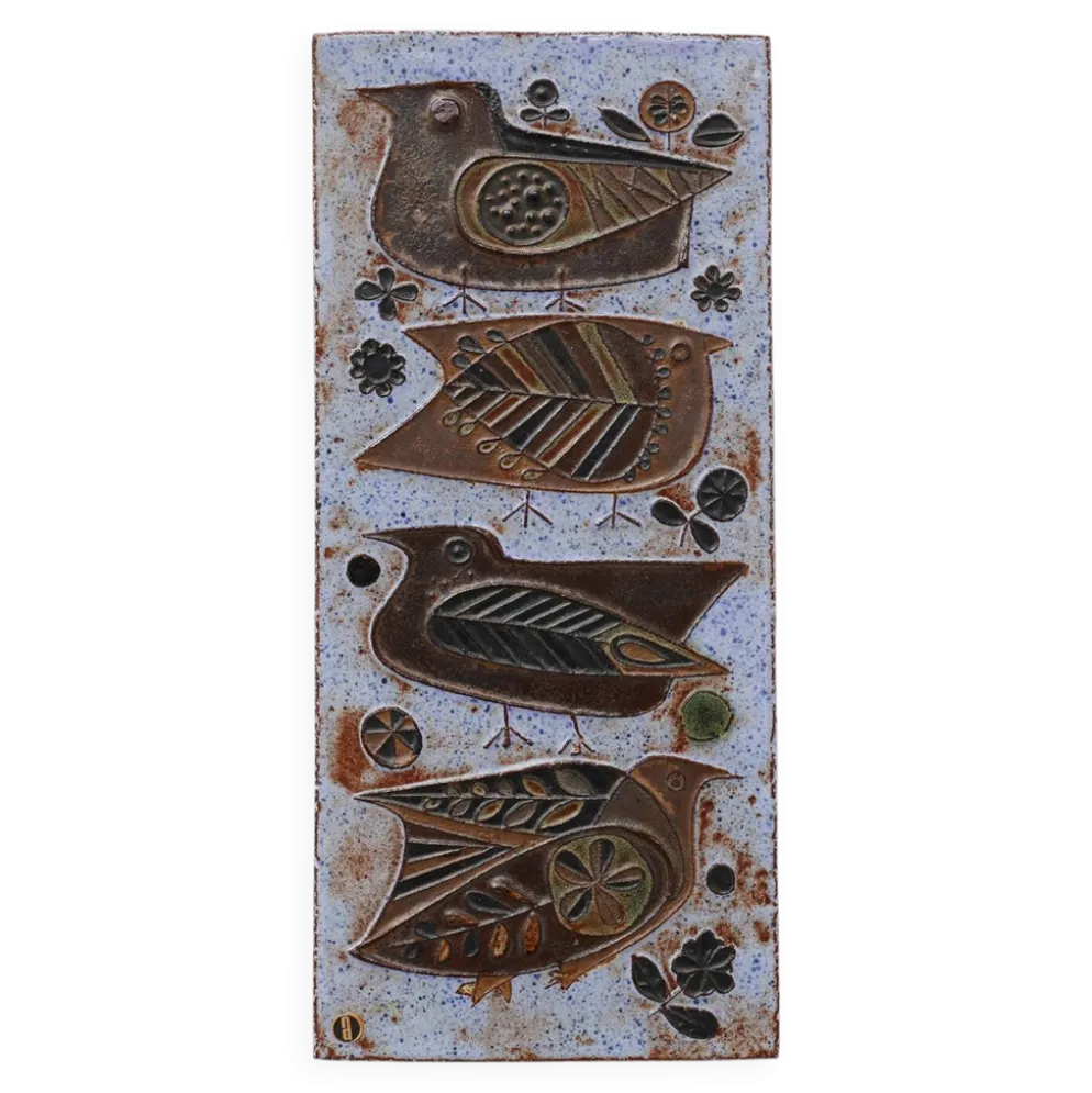 Panneau mural en céramique du milieu du siècle avec des oiseaux stylisés par Amphora, Belgique, vers.