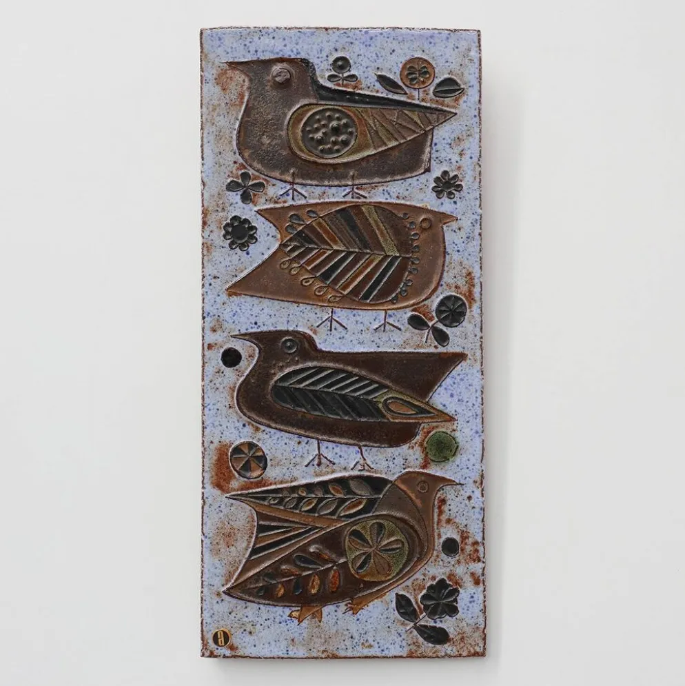 Panneau mural en céramique du milieu du siècle avec des oiseaux stylisés par Amphora, Belgique, vers.