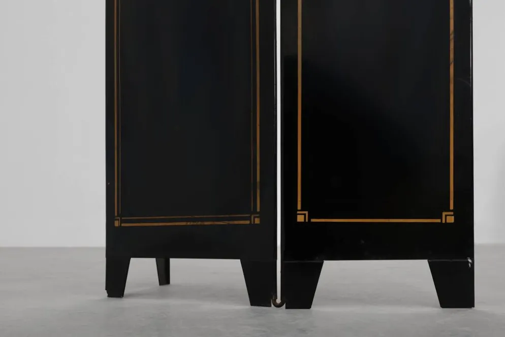 Paravent de cheminée Art Déco noir et or français, années 1930