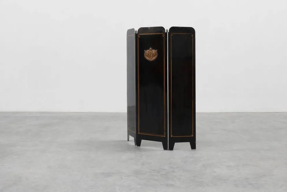 Paravent de cheminée Art Déco noir et or français, années 1930