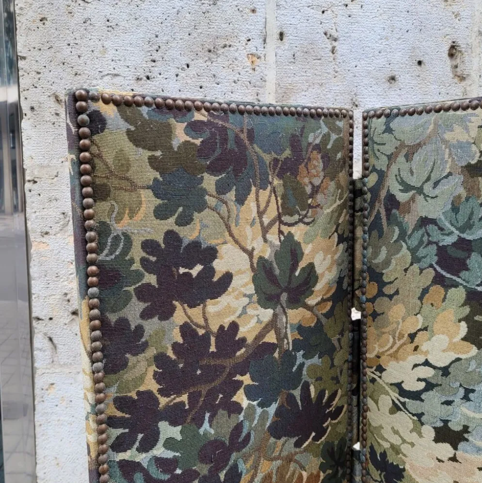 Paravent à trois panneaux, tapissé style Verdure, années 50 – France