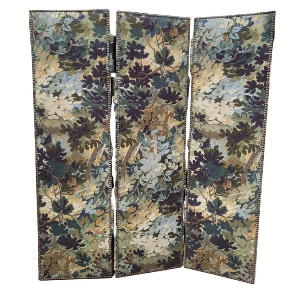Paravent à trois panneaux, tapissé style Verdure, années 50 – France
