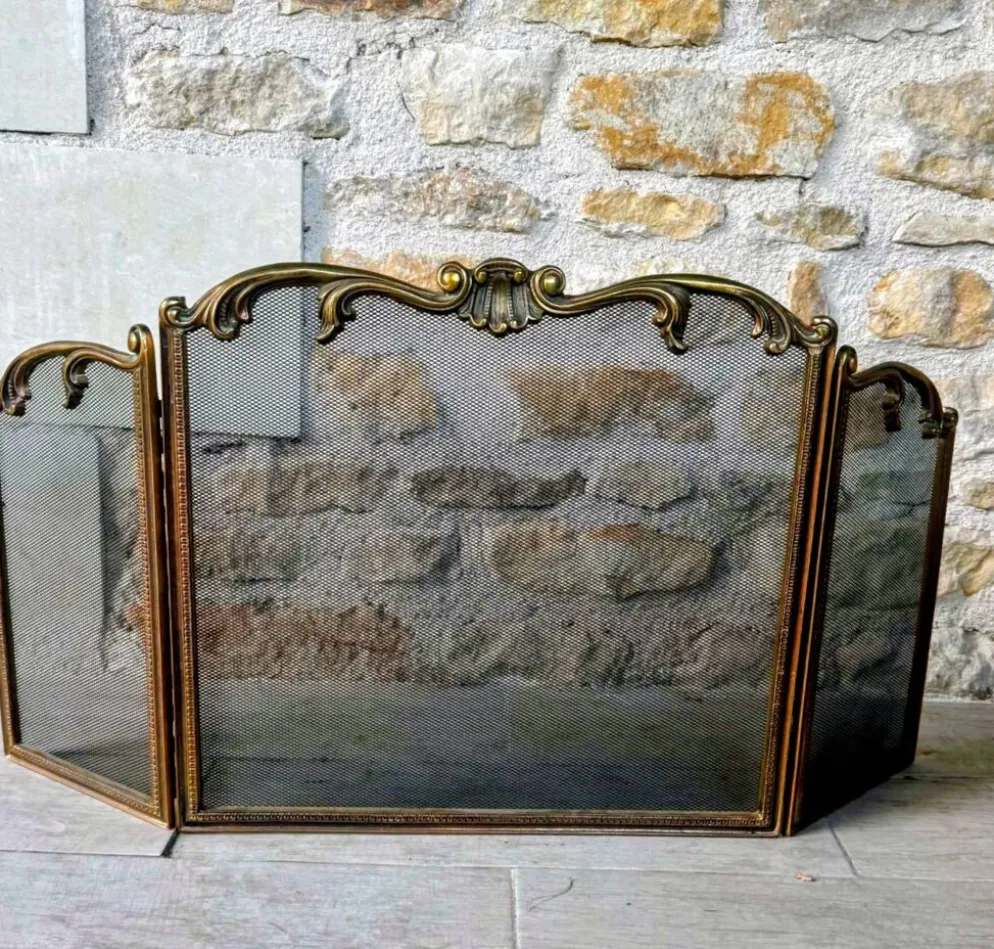 Pare-feu de cheminée en laiton style Louis XV