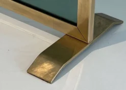 Pare-Feu Design à Panneau Unique en Verre Teinté Vert avec Cadre en Laiton
