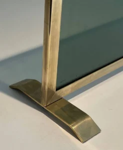 Pare-Feu Design à Panneau Unique en Verre Teinté Vert avec Cadre en Laiton